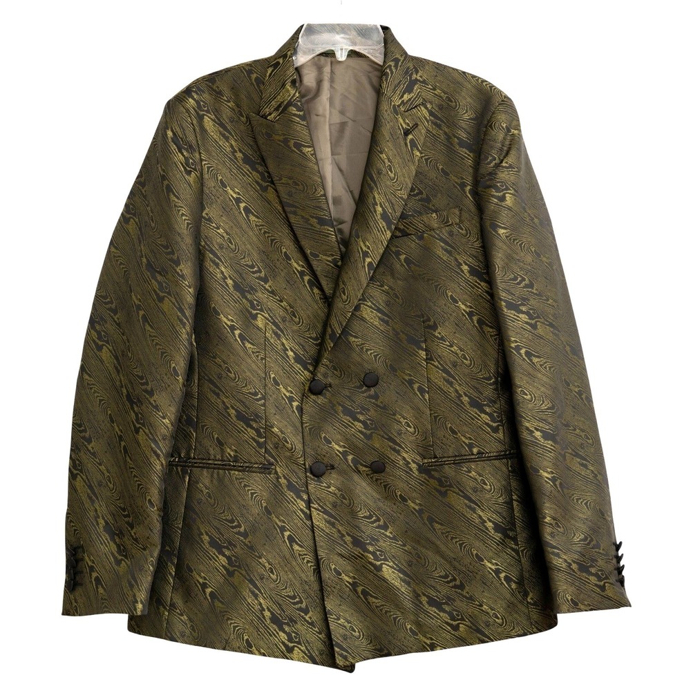 BoohooMAN Suit Jacket Blazer Metallic Woodgrain Pattern Sz 42 Maximalist Design